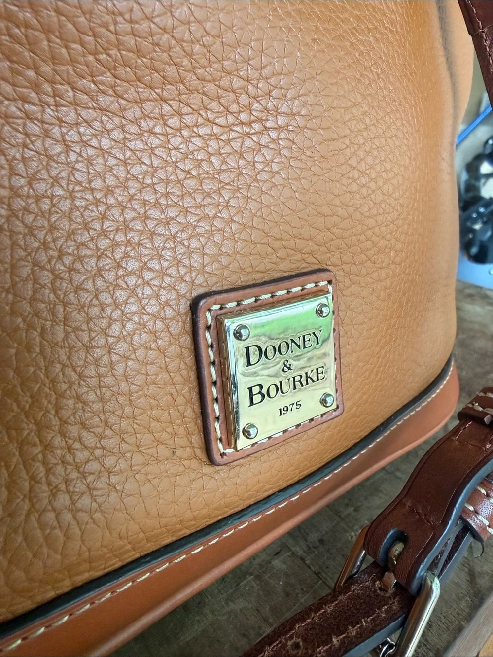 Dooney & Bourke Cognac Pebbled Leather Satchel with Crossbody Strap Dome Zip Zip